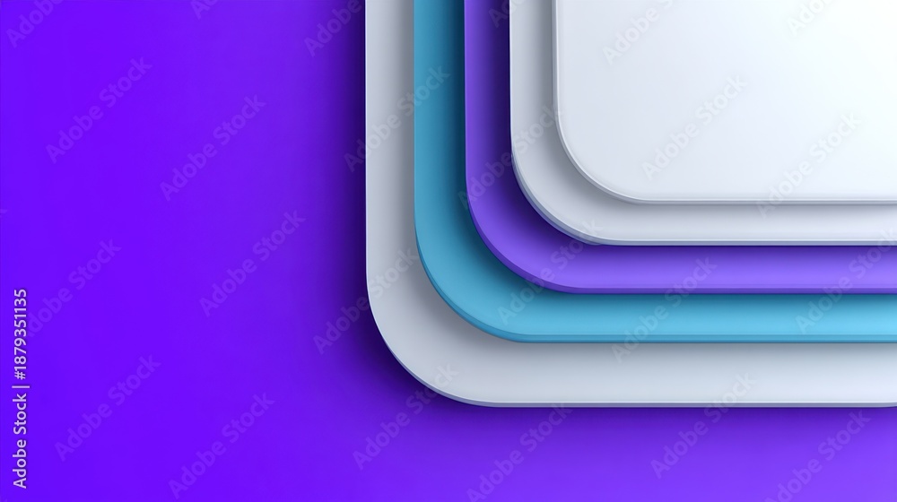 Fototapeta premium Abstract geometric layers in pastel colors featuring rounded edges and a vibrant purple background creating a modern and stylish visual appeal