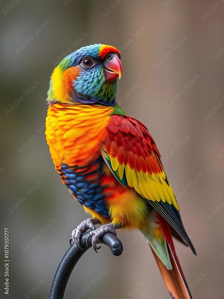 Obraz premium A colorful bird perched on a stand, observing its surroundings with interest , flightless, animal