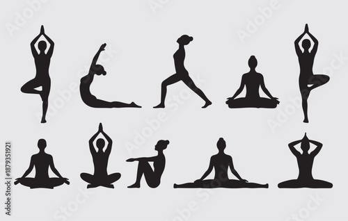 Minimal  Black Fitness Silhouette Set of Workout Poses
