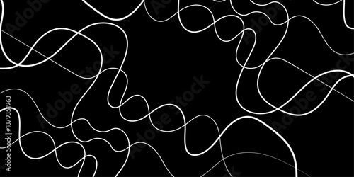 Abstract White Flowing Light Waves on Black Background, Smooth Curved Lines Representing Sound Frequency, Digital Signal, Energy Motion, and Modern Technology Concept.