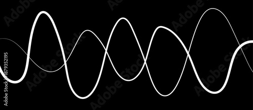 Abstract White Flowing Light Waves on Black Background, Smooth Curved Lines Representing Sound Frequency, Digital Signal, Energy Motion, and Modern Technology Concept.