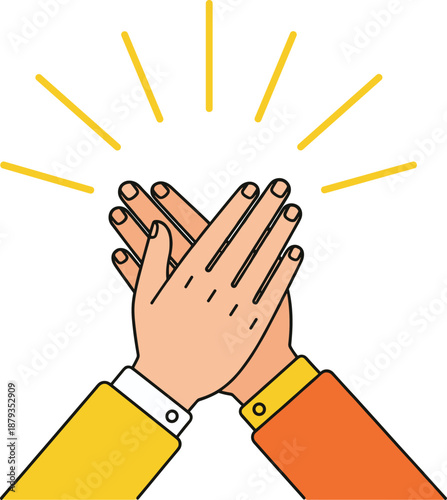 Illustration of two hands giving a high five with celebratory rays, symbolizing success, teamwork, motivation, and positive energy