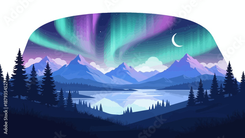 Vibrant Aurora Borealis Shimmers Over a Serene Mountain Lake Reflecting the Celestial Display.
