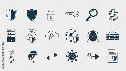 Cyber Security Icons Collection Digital Protection Symbols.