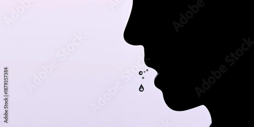A simple black silhouette of a sneezing face, nose, and droplets, medicine, flat