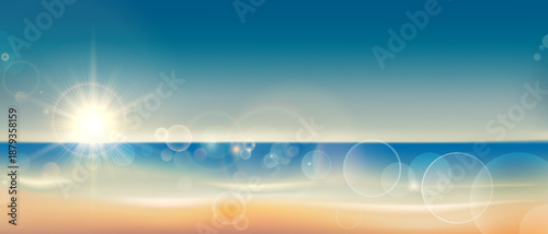 Calm Wave Beach Scenery in Summer, Vector Illustration.