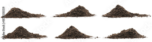 Tableau sur toile set pile peat moss soil, and mound compost Isolated on a white background