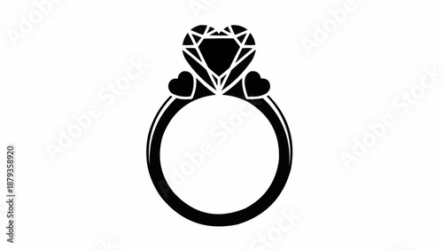 Diamond Engagement Ring Silhouette with Hearts.
