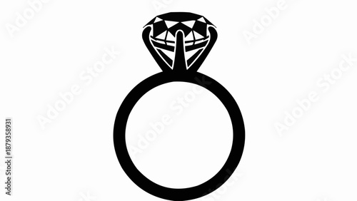 Diamond engagement ring silhouette isolated on white background.