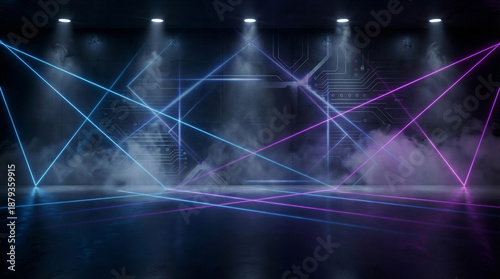 Light show event with laser beams and fog modern venue digital art display dynamic atmosphere