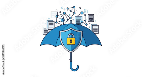 Data Protection Concept: Blue Umbrella with Shield and Lock
