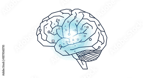Digital Brain Illustration with Circuitry and Glowing Elements