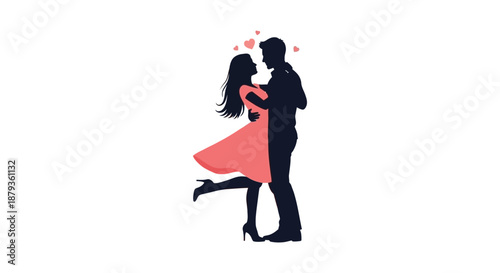 A romantic embrace of a couple in love framed by a heart presented as a silhouette