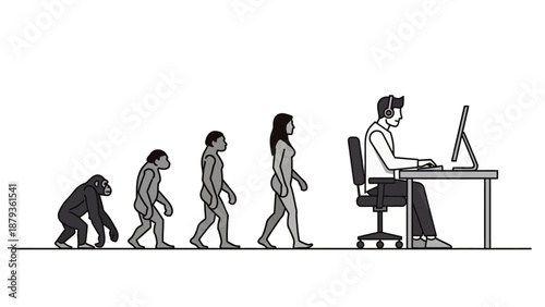 The evolutionary progression from ape to modern human using a computer.