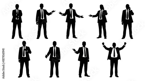 Collection of Silhouettes of Businessmen in Various Poses and Gestures.