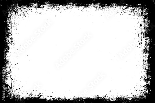 Wallpaper Mural grunge texture frame with rough, distressed black edges surrounding a large blank white center. The border appears worn, splattered, and scratched, resembling ink smudges, paint erosion, and vintage. Torontodigital.ca