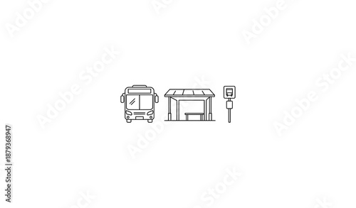 Public Transportation Bus Station Line Icon Bundle Vector