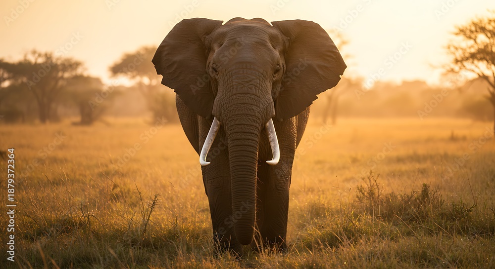 Obraz premium 夕焼けの巨象 静寂の瞬き