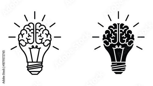 Creative idea generation with brain and light bulb