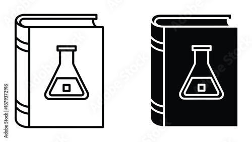 Science book icon set with erlenmeyer flask