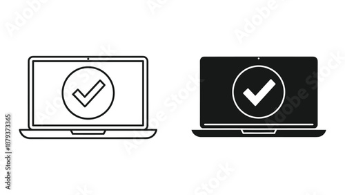 Laptop with check mark icon in light and dark mode
