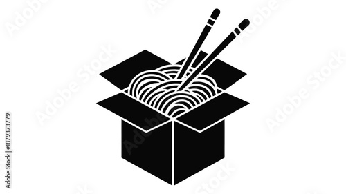 Black box with noodles and chopsticks white
