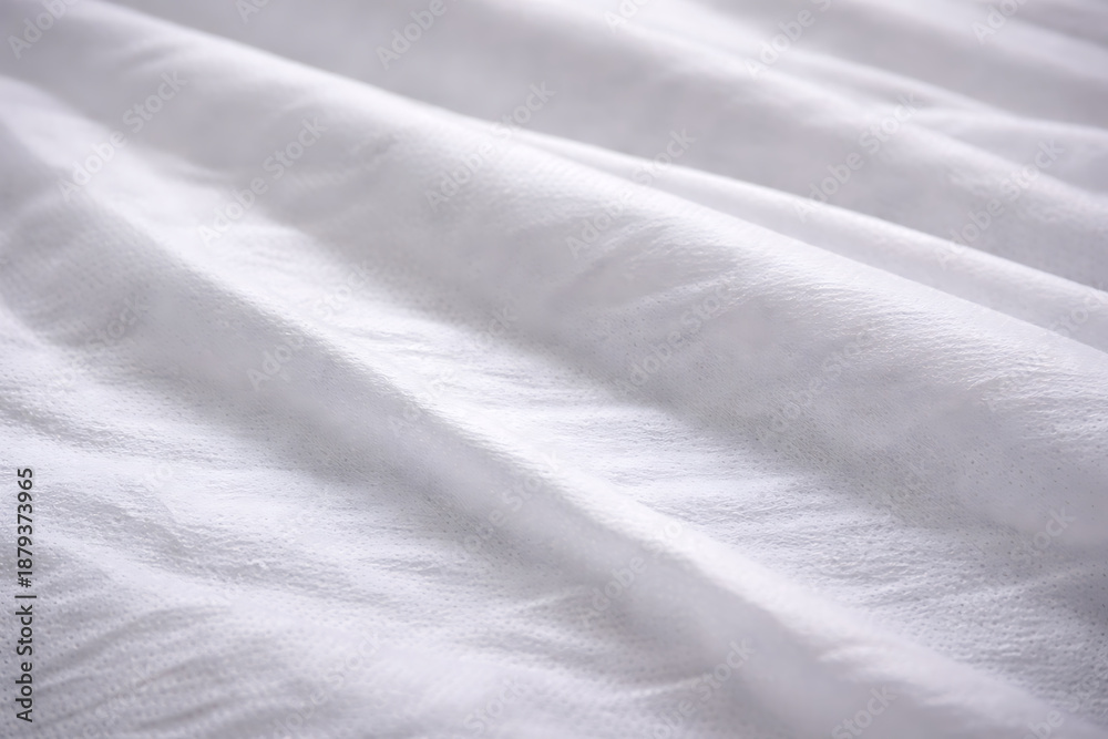 Obraz premium Crisp hospital bed linen close up, fresh sterile sheets, laundry service standards and patient comfort textures for healthcare facility quality control