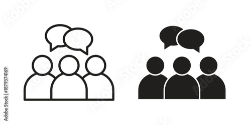 Public opinion icons for web design set in black stroke and solid style. EPS10