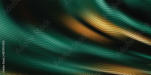 Abstract Color Waves: Teal And Gold Ribbon Pattern Background For Design Projects eps10