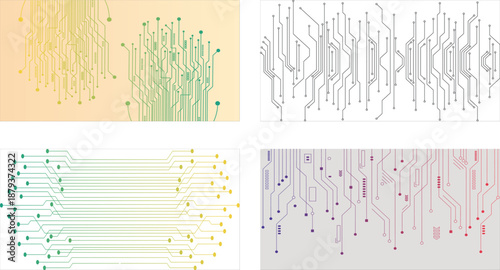 Set of modern technology banners with abstract digital designs in various colors. Perfect for tech presentations, websites, advertisements, and business promotions. vector illustration