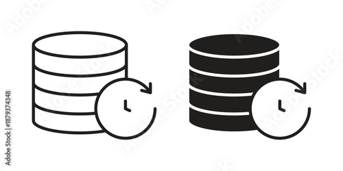 Real time data icons for web design set in black stroke and solid style. EPS10