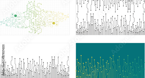 Set of modern technology banners with abstract digital designs in various colors. Perfect for tech presentations, websites, advertisements, and business promotions. vector illustration