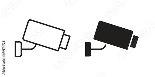 Security camera icons for web design set in black stroke and solid style. EPS10