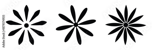 Black Daisy Chamomile silhouette icon set line. Simple different shape. Cute flower collection. Love card symbol. Growing concept. Flat design. Isolated. White background. Vector eps 10