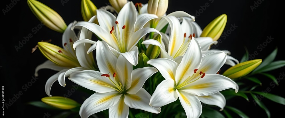 Obraz premium Elegant white lilies arranged in a lush bouquet, white lilies, gift