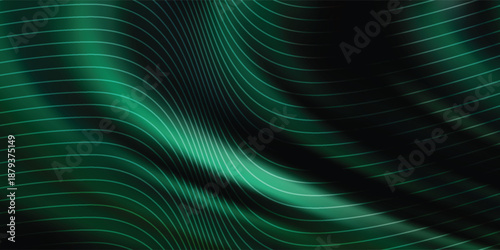 Abstract Green Wave Pattern With Dark Background And Futuristic Curves For Modern Design eps10