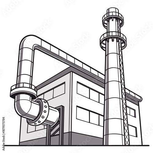 Industrial factory with tall chimney