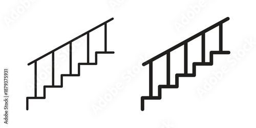 Stairs icons for web design set in black stroke and solid style. EPS10