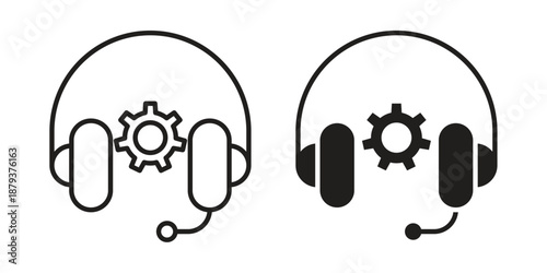 Tech support icons for web design set in black stroke and solid style. EPS10