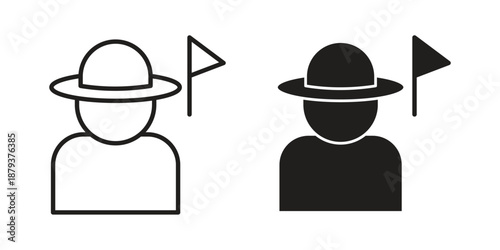 Tourist Guide icons for web design set in black stroke and solid style. EPS10
