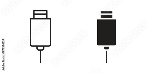 USB type c icons for web design set in black stroke and solid style. EPS10
