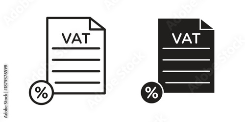 Value added tax VAT icons for web design set in black stroke and solid style. EPS10