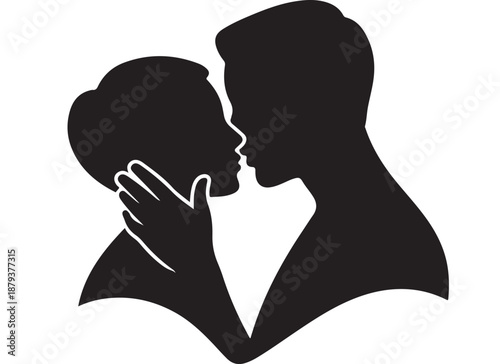 Couple Silhouette Tender Moment in Black and White Minimalist Illustration for Romantic Greeting Card