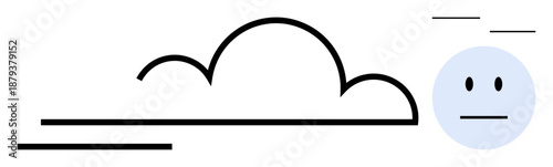 Emotions, weather, speed, minimalism, abstract art, simplicity. A curved cloud-thumbs up shape with a neutral face and streaks indicating motion. Emotions and weather conceptualized in abstract form