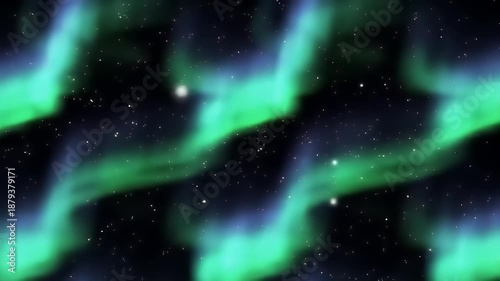 Vibrant Green and Blue Aurora Borealis Dancing Across a Starry Night Sky in a Cosmic Display of Natural Light Phenomena and Celestial Beauty