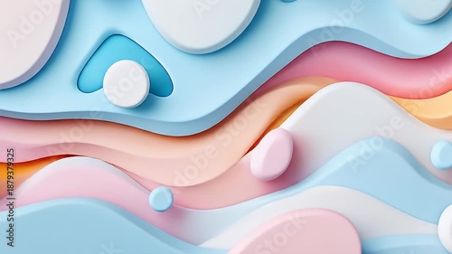 Abstract Wavy Layers of Pastel Colors With Smooth Curves and Spherical Accents Soft Forms and Gentle Shadows Creating a Soothing and Calm Atmosphere