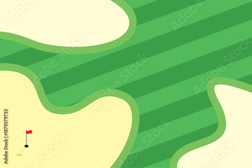 Golf course illustration Flat style vector of golf course with bunkers putting green and flag Golf course illustration for golfing poster web banner