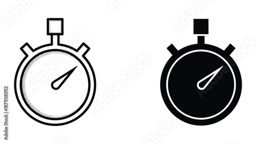 Stopwatch icon set in black and white