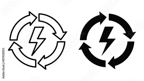Renewable energy icon set with lightning bolt