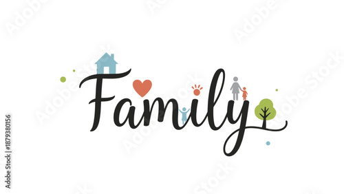 Family concept with heart and home illustration.